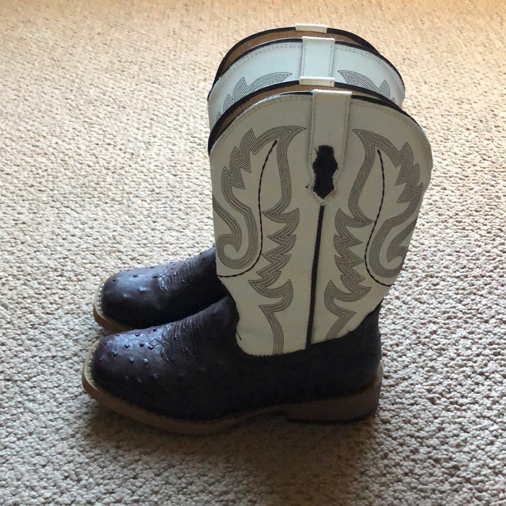 Girls Roper square toe faux ostrich western boots